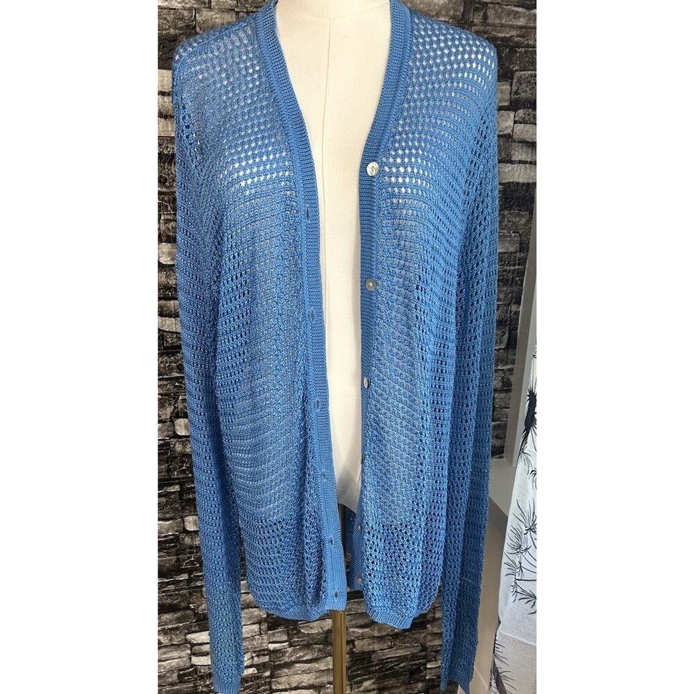 Cardigan Sweater Women Silk Open Knit Blue Size XL Oversized Casual Boho  LEILEI